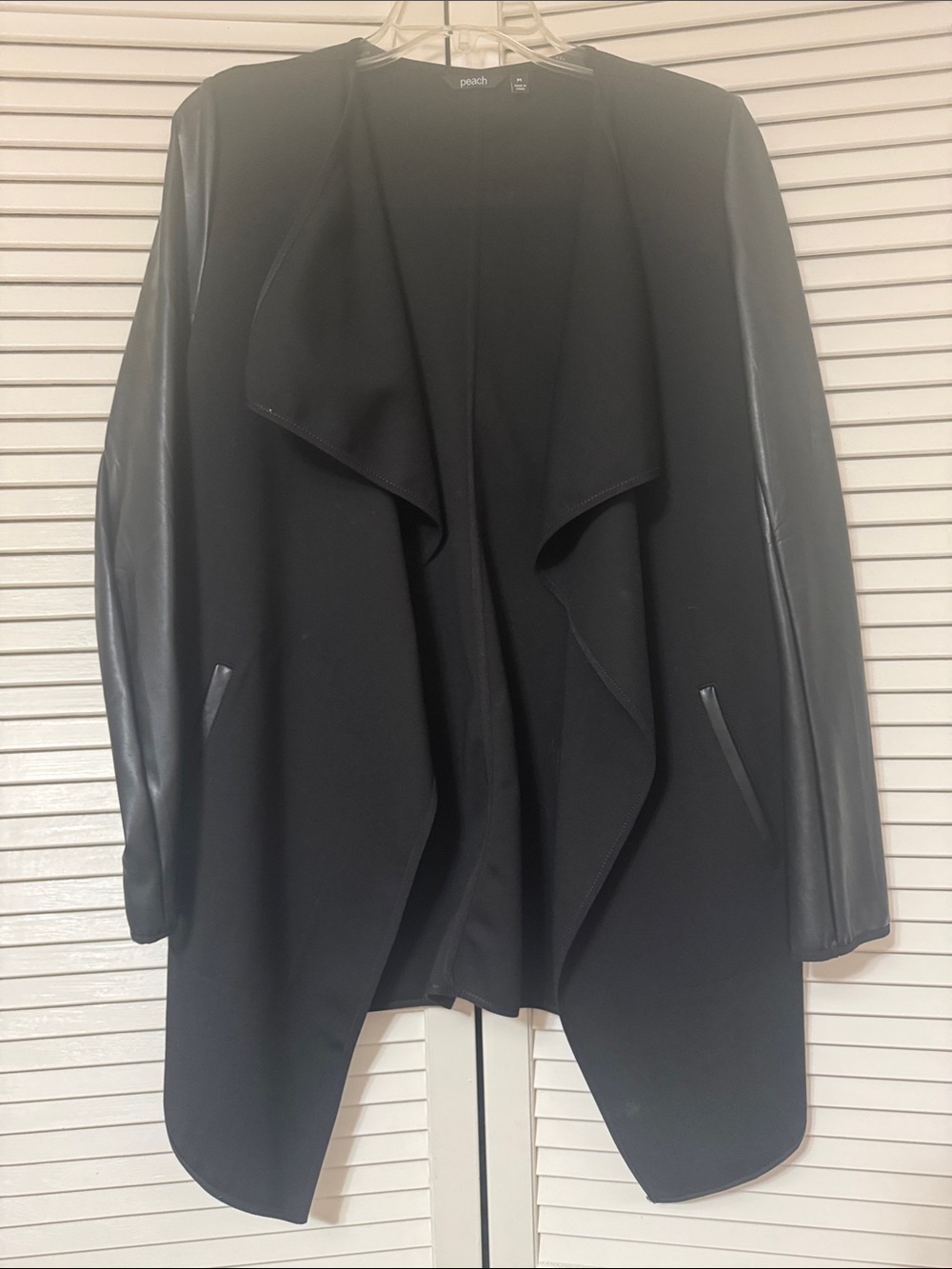 PEACH Clothing- Open-Front Jacket with Faux-Leather Sleeves Black M NWT